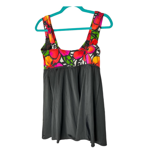 New Inches Away One-Piece Swimsuit w/Black Skirt Top in Pink Orange Size 16W - Picture 3 of 6